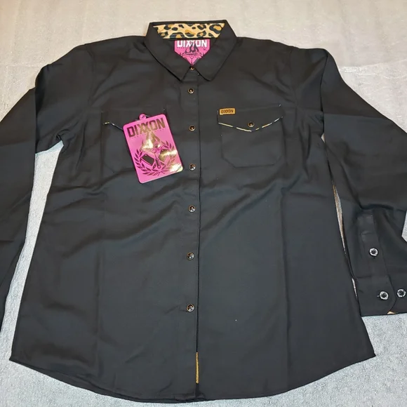 NWT DIXXON Women's Large Dinner Party Flannel  Leopard Print Trim Pearl Snap - Picture 2 of 12